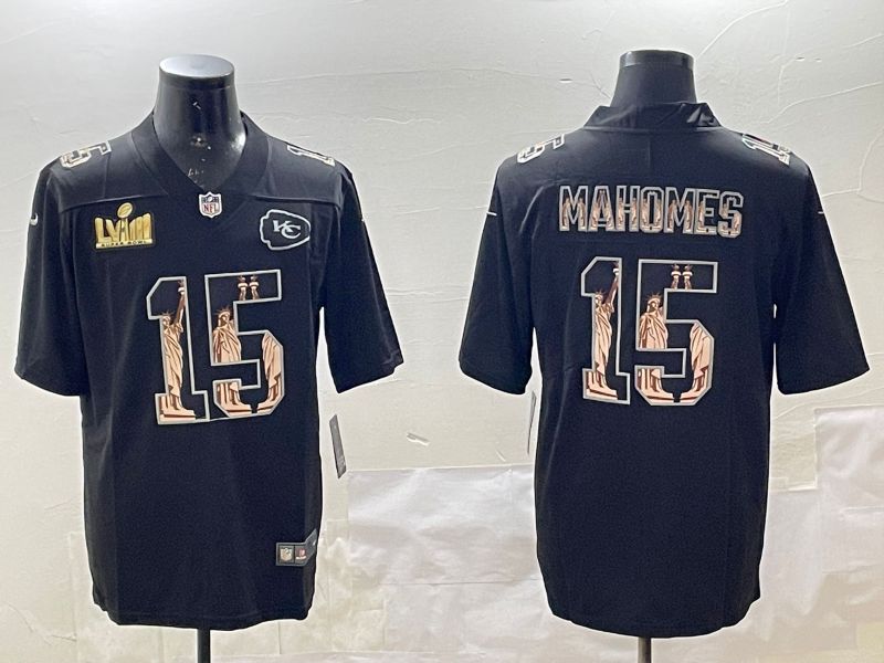 Men Kansas City Chiefs #15 Mahomes Black 2025 Nike Vapor Limited NFL Jersey style 13